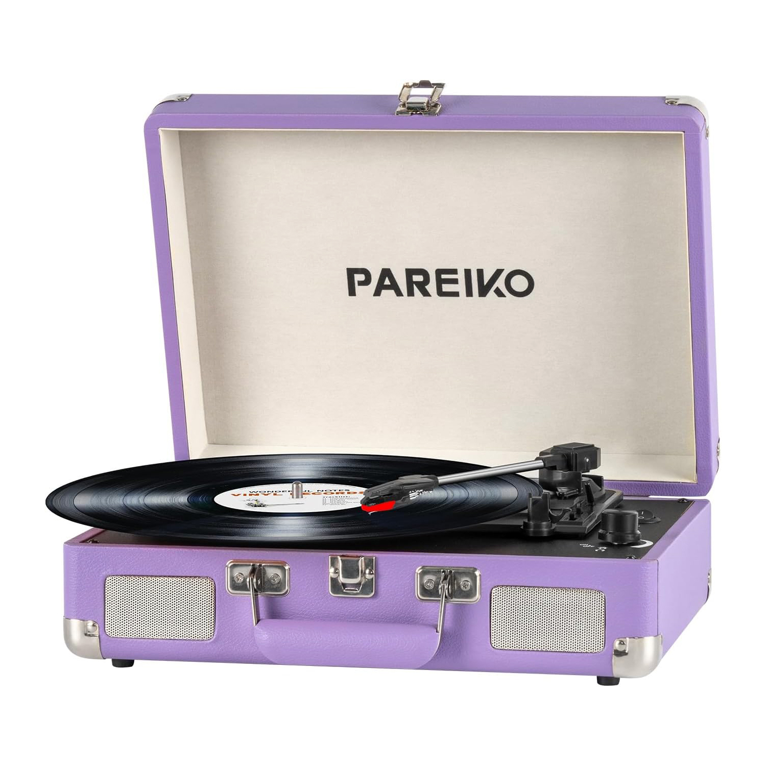 Portable Suitcase Turntable / Vynil Player with Built in Battery & Built in Speakers – Purple