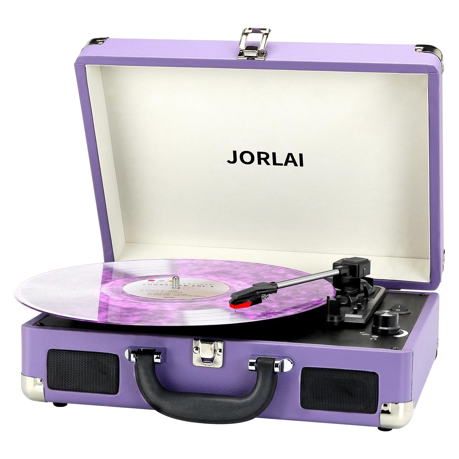 Portable Suitcase Turntable / Vynil Player with Built in Battery & Built in Speakers – Purple