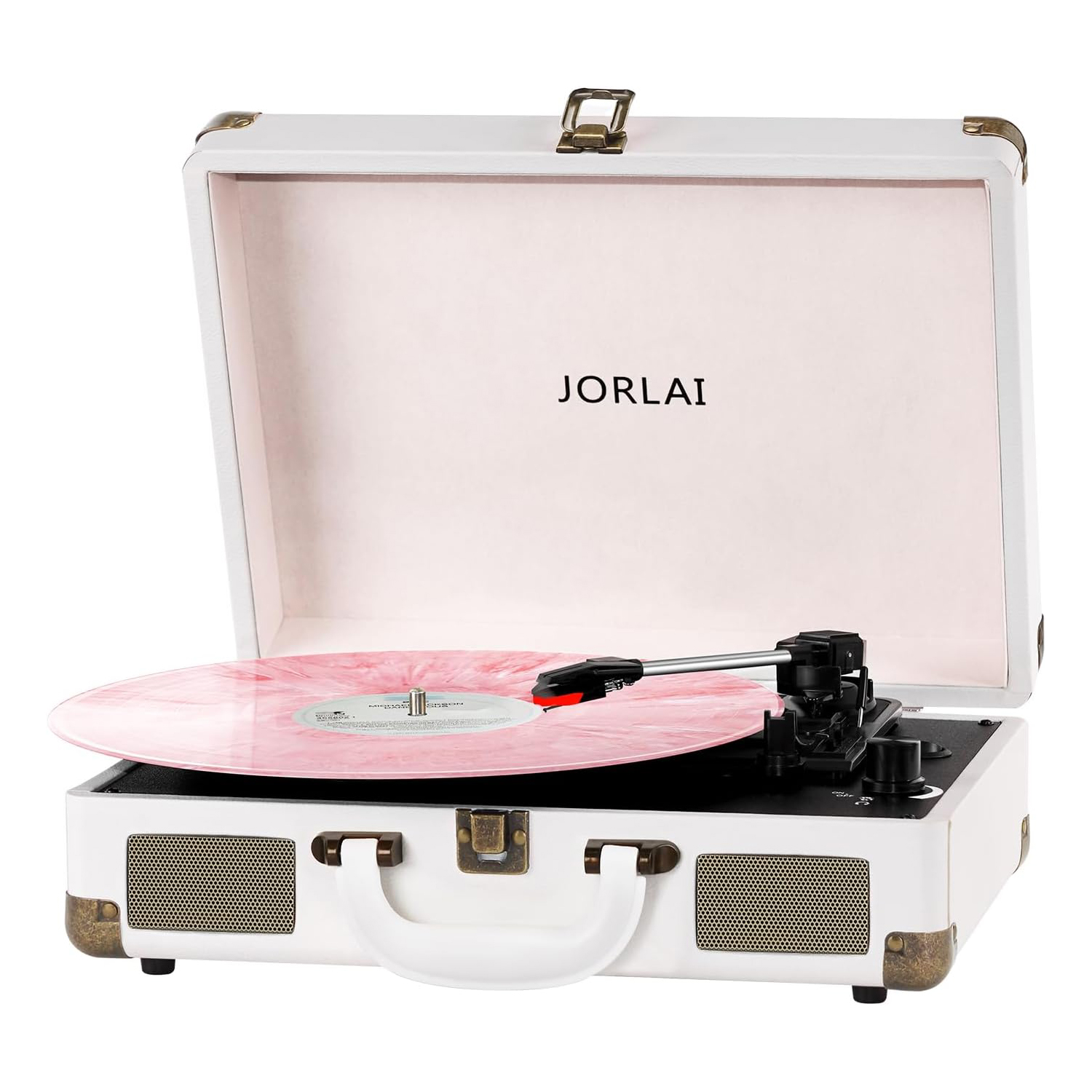 Portable Suitcase Turntable / Vynil Player with Built in Battery & Built in Speakers – White